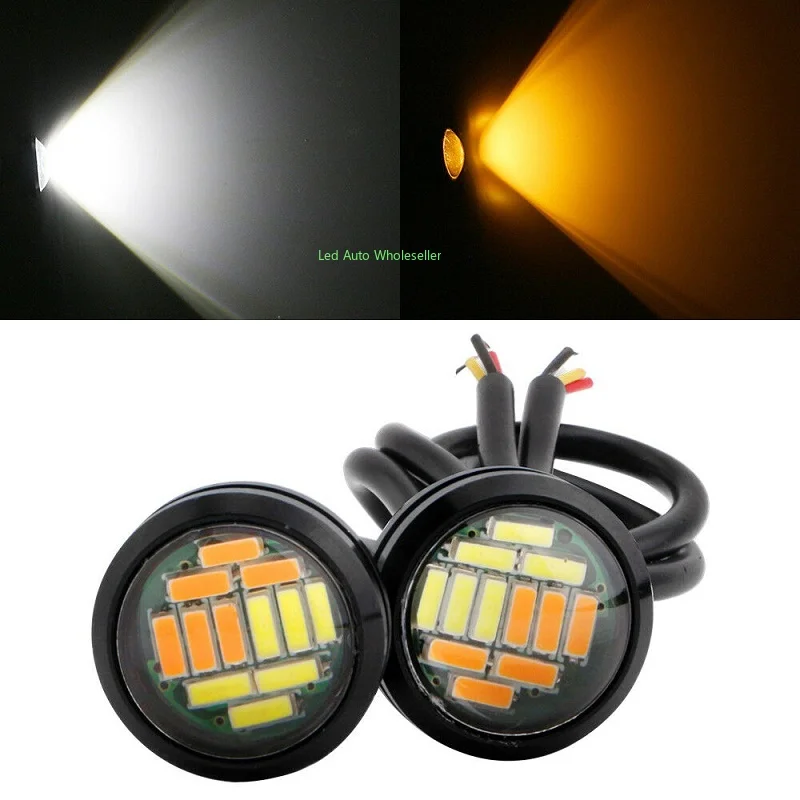 50PCS Eagle Eye LED 23mm 4014 12SMD Car Daytime Running Backup Turn Signal Lights Auto License Plate Lamps Yellow&White