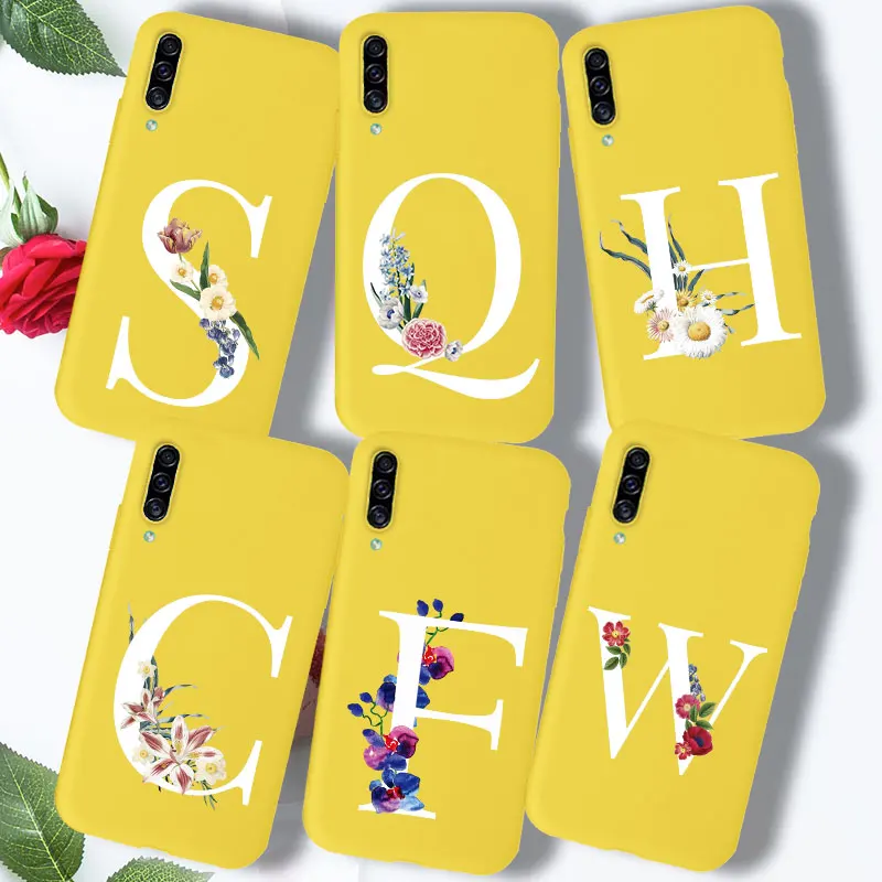 Letter Flower Case For Samsung Galaxy A51 A40 A50 A70 Case Cover Silicone Yellow Bumper For Samsung A51 A70 A50