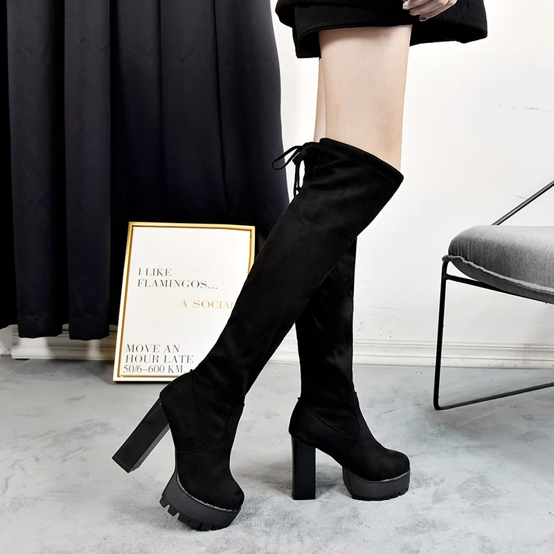 Leather Platform Women Long Boots Over the Knee Boots Platform Sexy Female Autumn Winter Thigh High Boots Botas Mujer