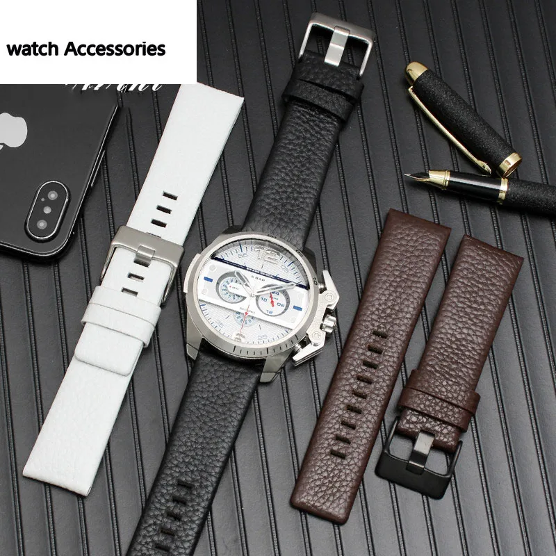 High Quality Genuine Leather watchband for Diesel DZ7259 DZ7256 DZ7265 Black White Brown 22mm 24mm 26mm 28mm 30mm 32 34mm strap