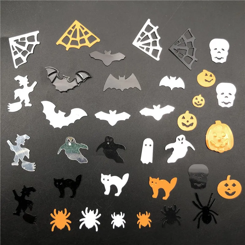 30g Halloween Cat,Spider,Spider web.Ghost,Witch,Skull,Bat,Pumpkin Loose Sequins Paillettes For Shoes,Hat,Kids DIY,Crafts