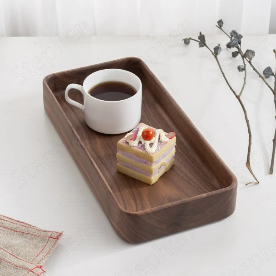 Black Walnut Wood Tary Japanese Vintage Solid Wooden Snacks Candy Storage Trays Coffee Table Tray Desktop Cake Dessert Organizer