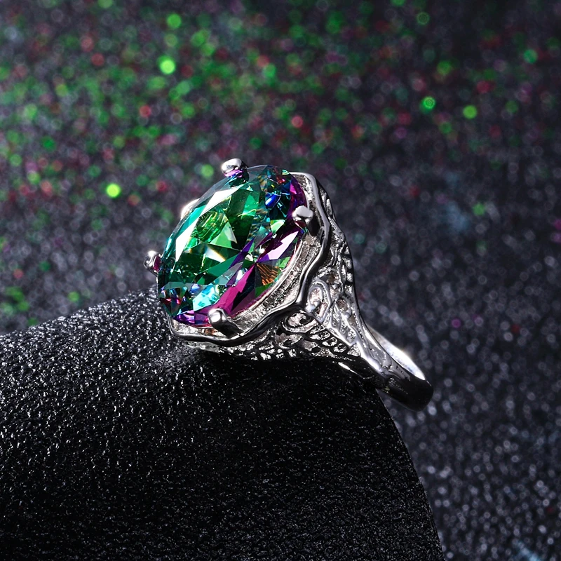 Genuine Rainbow Fire Mystic Topaz Ring 925 Sterling Silver Ring Fine Jewelry Gift For Women Lady Girls Wholesale