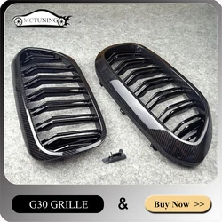 Car Auto Part Mesh Grille For BMW G30 G31 M5 F90 520i 530i 540i 2018+ Glossy Black Carbon Look Car Bumper Front Grilles
