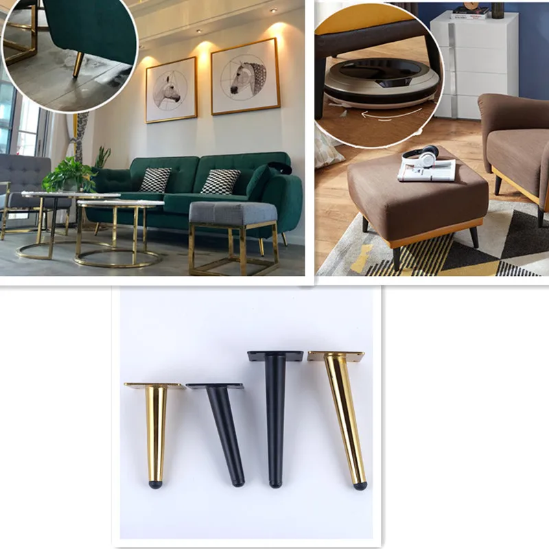 4pcs Metal Furniture Table Leg Hardware Tapered Gold Cabinet Leg Sideboard Wardrobes Coffee Cone Chair Feet 15/20/25/30cm