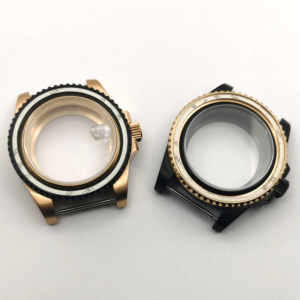 Watch Case 40mm Steel Color Gold BlackSapphire Glass Fit ETA2824 NH35 / 36 DG2813Miyota 8215/8205 Auto MovementSwim Waterproof