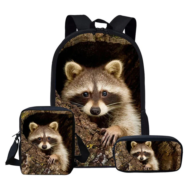 2025 Animal Cute Racoon Print Custom Backpack Student Scholl Bags for Kids Boy Girl Travel College Laptop Bookbags Children Pack