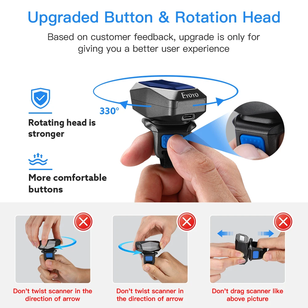 Imagem -04 - Eyoyo-wearable Barcode Scanner Anel 1d Bluetooth Dedo Mini Leitor de Código de Barras 2.4ghz Wireless Usb Wired Laser Scanners