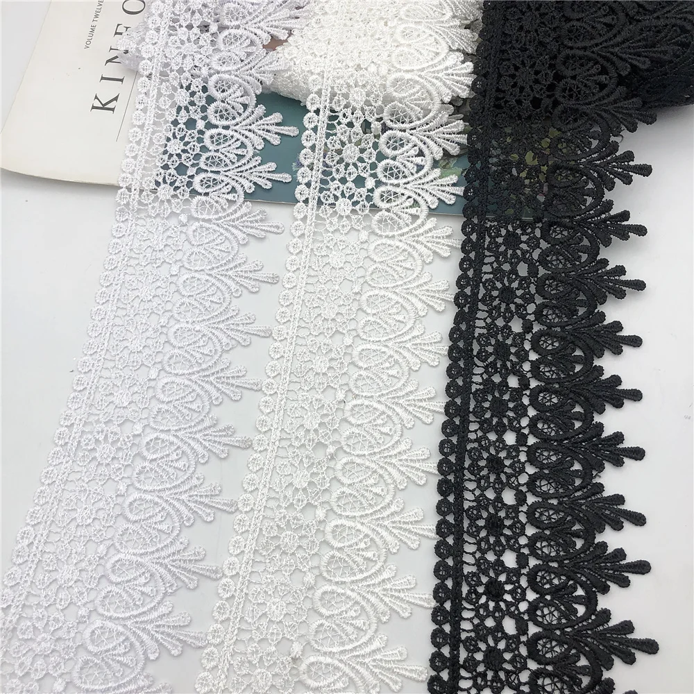 15yards 3.5'' Wide black and white  Daisy Venice Applique / Venise chemical  Lace trim DIY crafted Fabric sewing