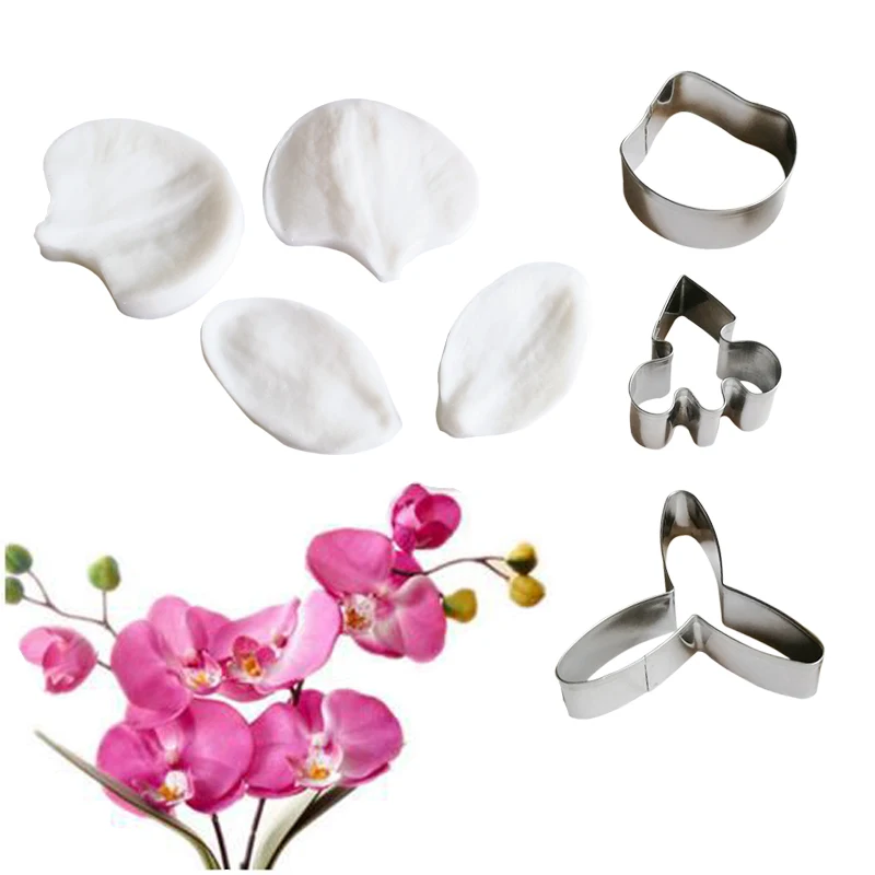 Nowy 7 sztuk Orchid VEINER silikonowe formy narzędzia do dekorowania ciast masą cukrową Gumpaste kwiatowy płatek cukier glina Gumpaste kwiat formy CS392