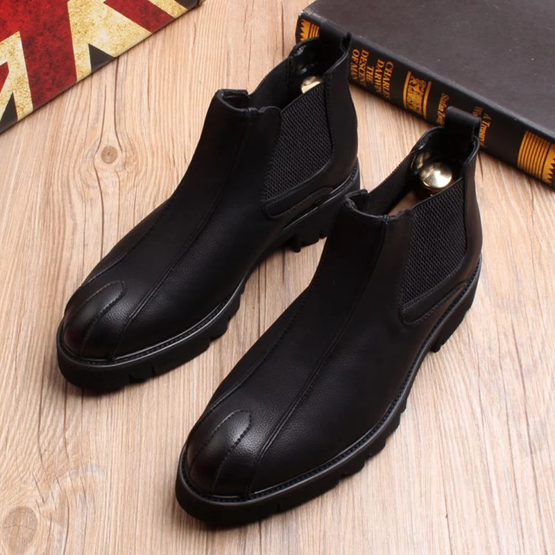 high quality mens boots black casual shoes breathable genuine leather chelsea boot street style handsome platform ankle botas