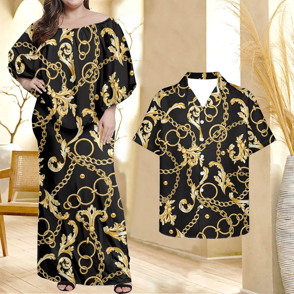 Noisydesigns vestido de verão feminino com camisa masculina flor ouro robe vestidos sexys mujer feminino luxo corrente impressão 4xl dropship