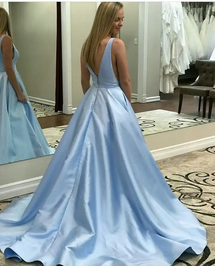 Azul do bebê vestido de baile profundo com decote em v do baile de formatura vestido de noite vestido formal multicolorido pode ser personalizado