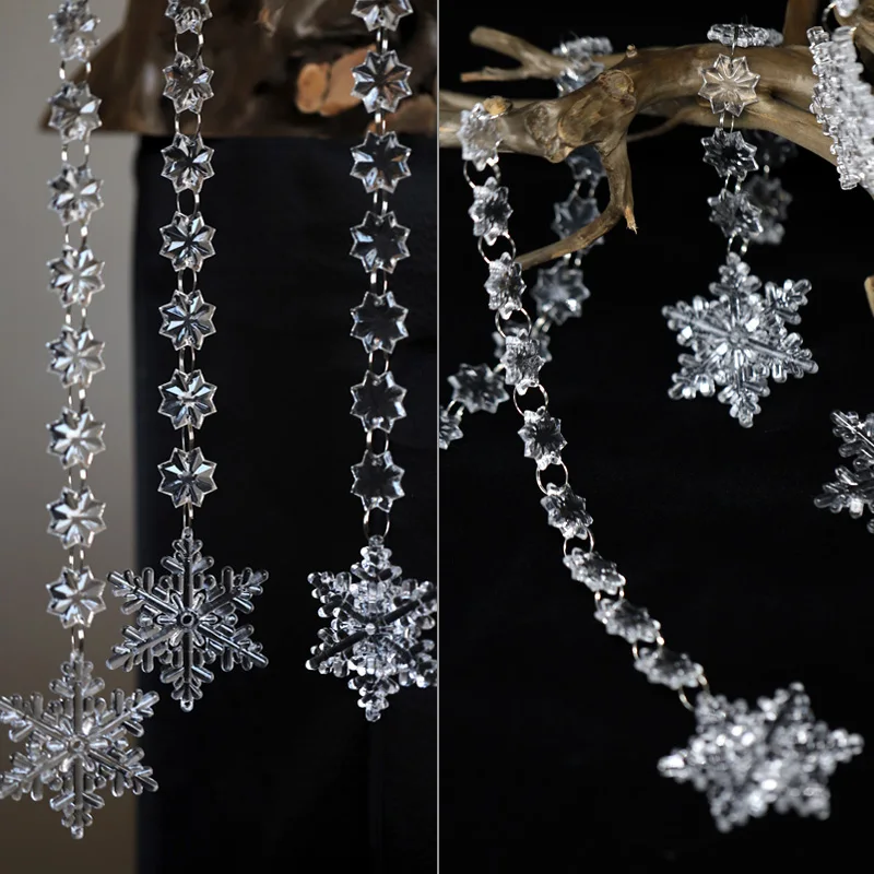 1PCS Transparent Acrylic Snowflake Pendant Bead Curtain Christmas New Year Decoration Home Wedding Stage Decorative Curtain