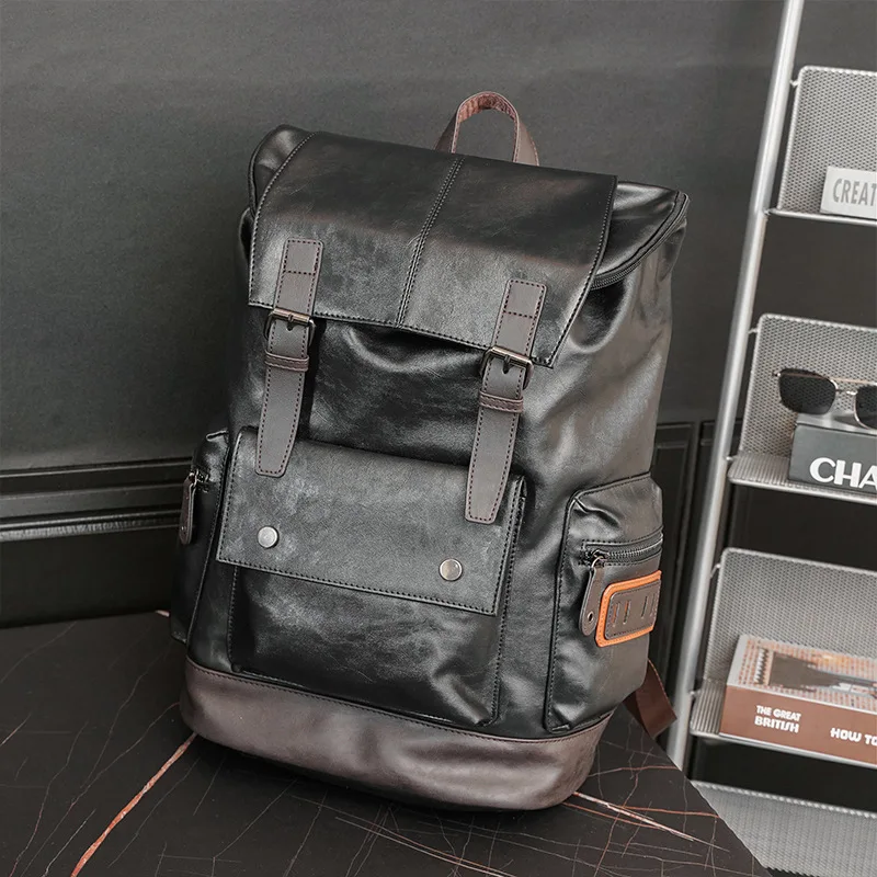 

Large-capacity Backpack Men Travel 2021 Business Waterproof High-quality PU Leather Notebook Back Bag Laptop Bags Male