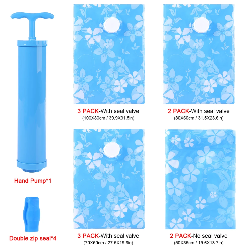 7- 11PCS Thickened Vacuum Bag With Hand Air Pump Reusable Blanket Clothes Quilt Storage Bag Organizer Foldable Compressed Bag