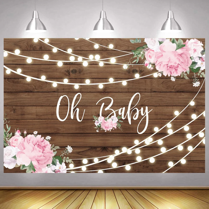 

Oh Baby Backdrop Newborn Wood Floral Happy Birthday Party Baby SHower Photography Background Flower Photographic Banner