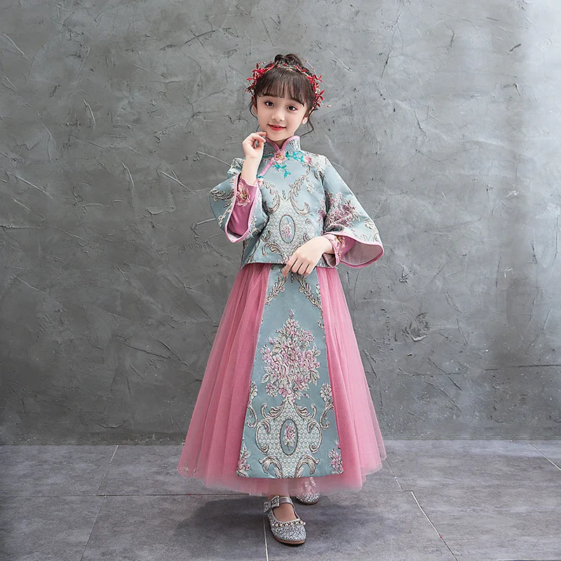 

Autunm Winter Children Chinese Lovely Ancient Hanfu Kids Thick And Quilted Embroidery Tang Suit Girls Perform Costumes