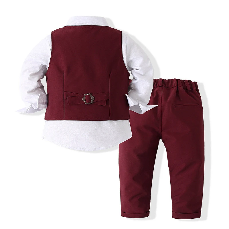 Kids Boy Gentleman Clothing Set Long Sleeve Tie Shirt + Waistcoat + Pants Toddler Boy Formal Outfits Wedding Party Dress Outfits