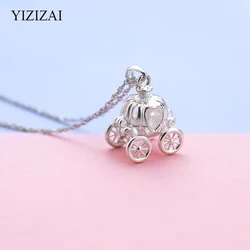 YIZIZAI Dream Pumpkin Car Silver Plated Necklace Pendant Clavicle Cinderella Exquisite Necklace Jewelry Peach Flower Girl