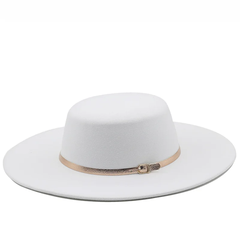 

9.5CM Wide Brim Church Derby Top Hat Panama Solid Felt Fedoras Hat with Bow for Women artificial White wool Blend Jazz Cap