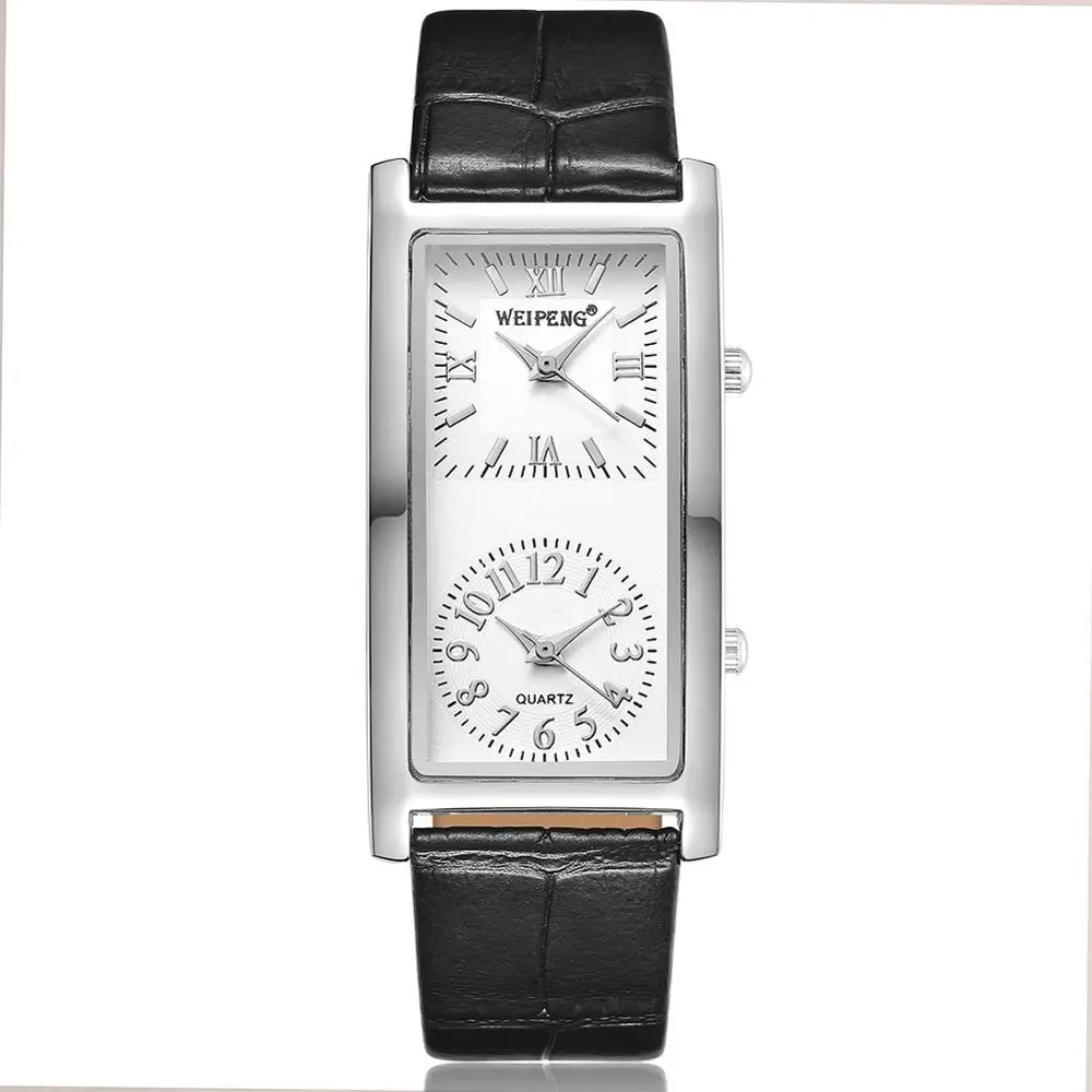 Reloj informal de cuarzo para mujer, pulsera elegante con correa de cuero, 2 esferas, zona horaria, 2018