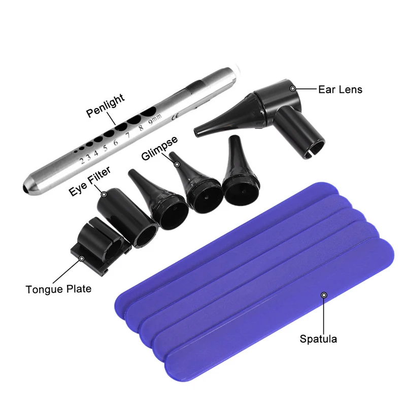 Basic Mini LED Portable Penlight Medical ENT Veterinary Otoscope Kit Ear Eye Check Care Endoscope Diagnostic Ophthalmoscope Set