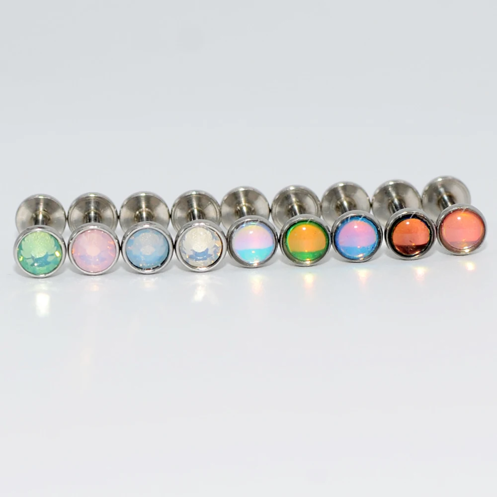 1PC Opal CZ Gem Lip Labret Stud Surgical Stainless Steel Tragus Ear Cartilage Helix Earring Body Percing Jewelry Internally 16G