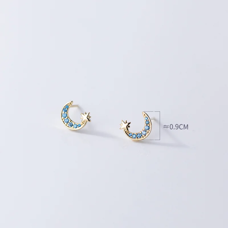 KAMIRA 925 Sterling Silver Korean Star Moon Shiny Blue Zircon Piercing Stud Earrings for Women Party Romantic Simple Jewelry 피어싱