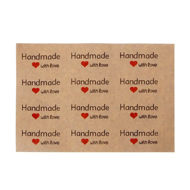 1 Sheets (12pcs) 1.5 Inch Square Natural Kraft Handmade with Love Self Adhesive Stickers