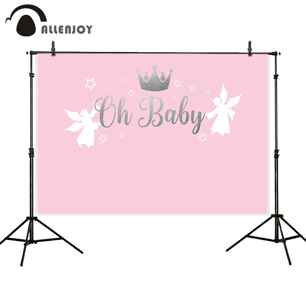 

Allenjoy birthday photophone pink princess silver crown angel shower decoration photozone for baptism party background photocall