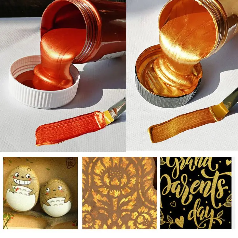 100ml Gold Acrylic Paint Gypsum Toys Waterproof Metallic Color Pigment Statuary Coloring, DIY Textile Painting Graffiti Colorant