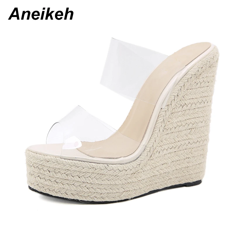 Aneikeh 2024 estate scarpe da donna pantofole diapositive PVC Concise Platform zeppe Slip-On Party punta tonda taglia 35-42 bianco