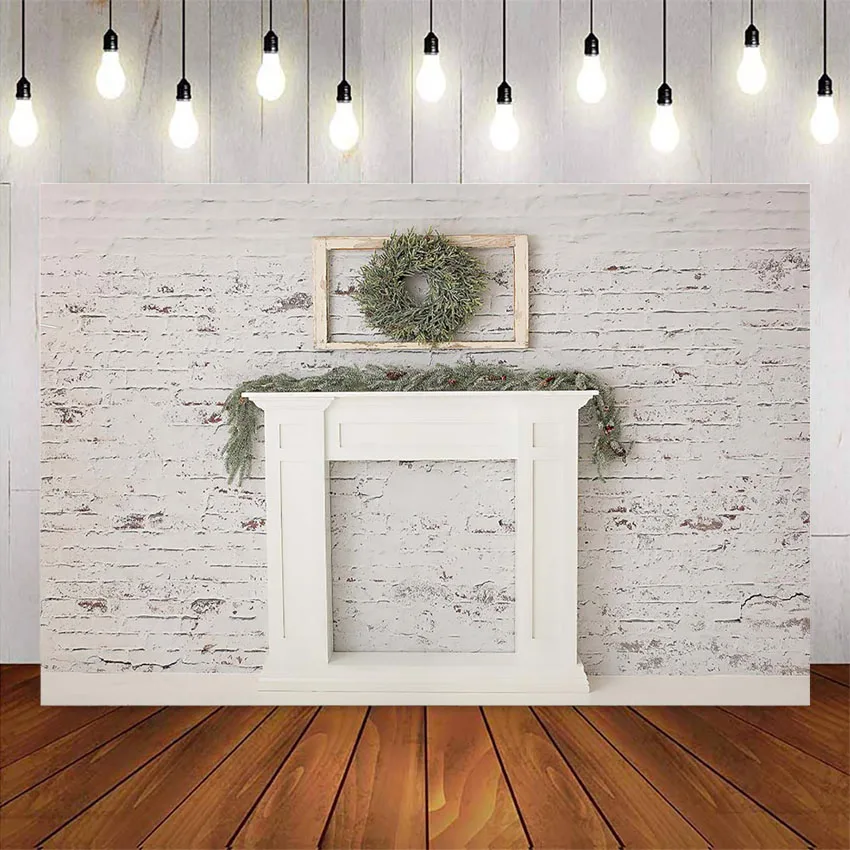 Trắng Tường Gạch Giáng Sinh Lò Sưởi Phông Nền Chụp Ảnh Phòng Thu Sơ Sinh Chân Dung Cho Chụp Ảnh Chống Đỡ Lò Sưởi Photocall