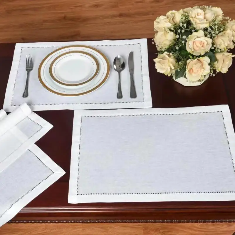 

2pcs Hemstitched Napkins/Placemat,100% Linen, Handmade, White/Off White, banquets/Hotel/Cafe