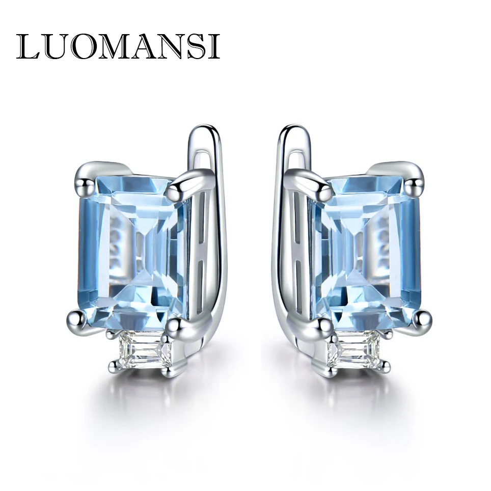 Luomansi 925 Sterling Silver Clip Earrings Natural Gemstone  Earrings Blue Pink Green Premium Topaz