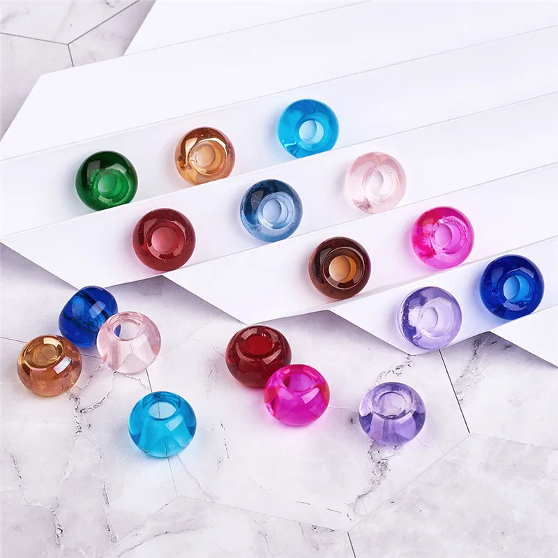 100pcs Glass Beads European Bead Rondelle Large Hole Beads Mixed Color for Jewelry Making DIY Bracelet Necklace 15x10mm