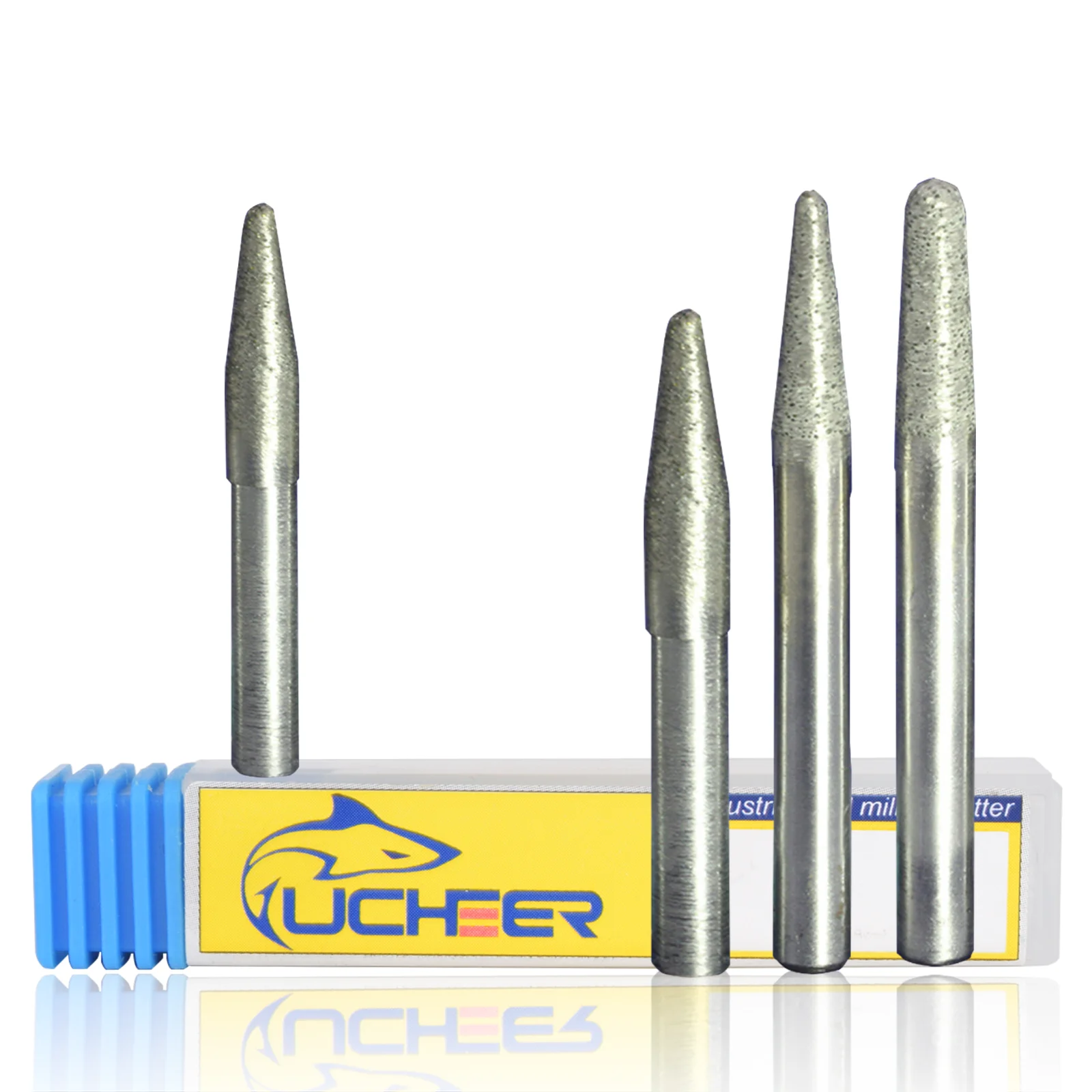 UCHEER 1pcs Sintered Tapered Stone Engraving Bits Milling Cutter Carving Tools Round Ball Router Bits End mill CNC Tools