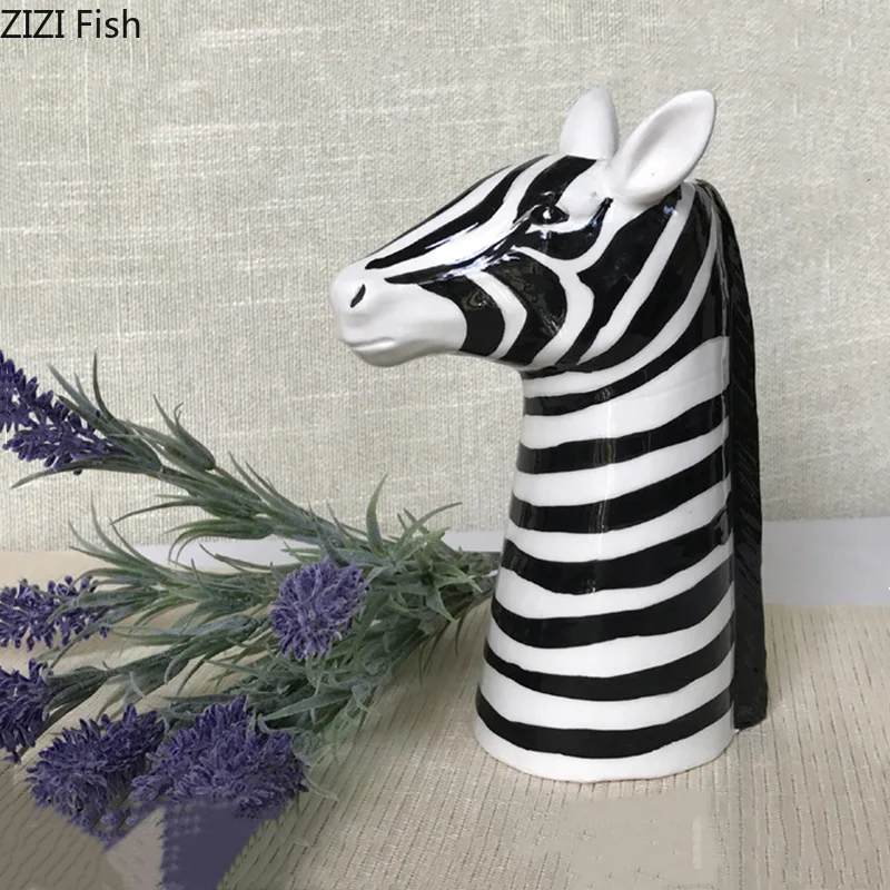 Kreatywny ceramiczny wazon czarno-biały Zebra imitacja zwierzęcia statua kompozycja kwiatowa koń rzemiosło ozdoby Home Decoration