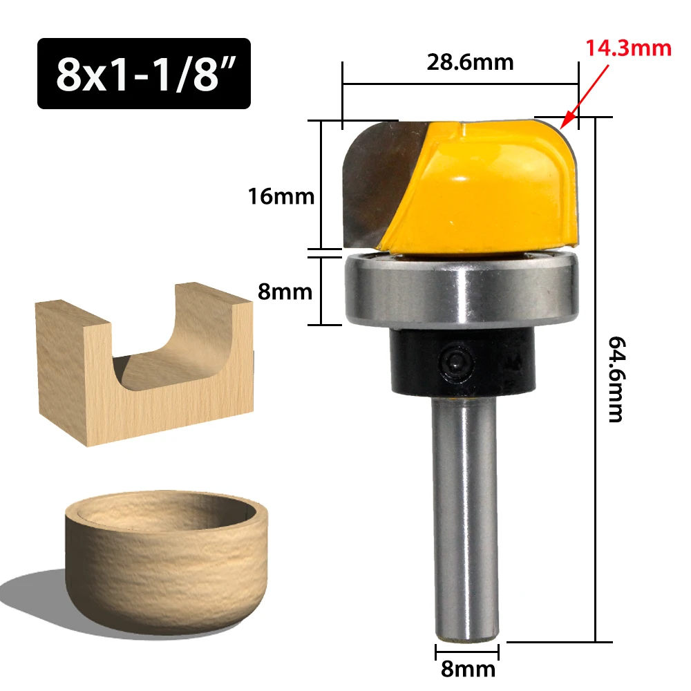 LAVIE 1pc 8mm Shank 1-1/8 Diameter Bowl Tray Router Bit Round Nose Milling Cutter with Bearing for Wood Woodworking C08-044FX