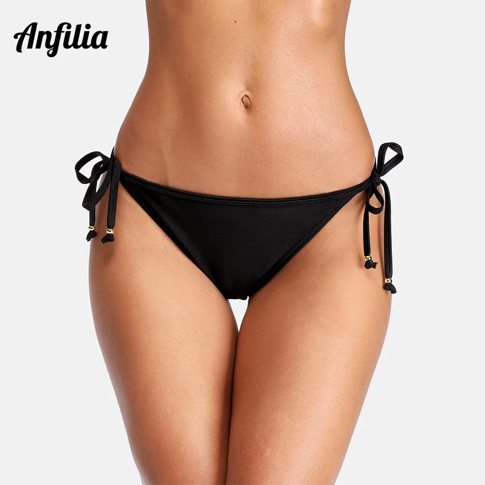 Anfilia Women Bikini Bottom Ladies Side Bandage Swim Trunks Solid Color Swimwear Briefs Side Bandage Sexy Swimming Bottom