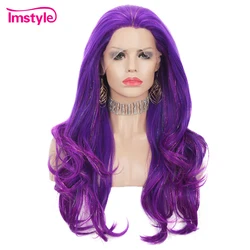 Imstyle Tinsel Wig Purple Synthetic Lace Front Wig Natural Wavy Long Wigs For Women Glitter Hair Party Wig Red Wigs