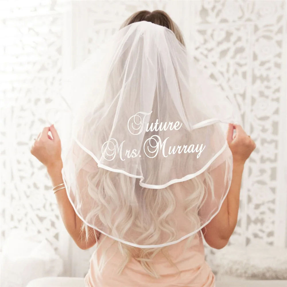 Personalized Future Mrs Monogrammed Veil  Bridal Shower Party Gifts Wedding Accessory Custom Name bachelorette party veils