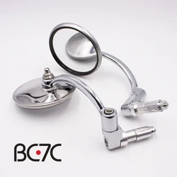 Motorcycles Universal Chrome Round Mirrors Handle Bar End Side Rear View Mirror Aluminum For Cruiser Chopper Bobber Cafe Racer