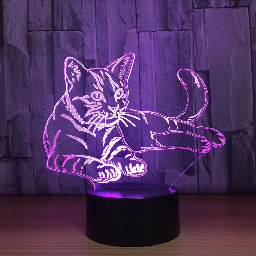 Cartoon Cat 3D Nightlight LED USB Illusion Lamp Multicolor Touch Remote Luminaria Lampara Home Decor Kids Presents Drop Shipping