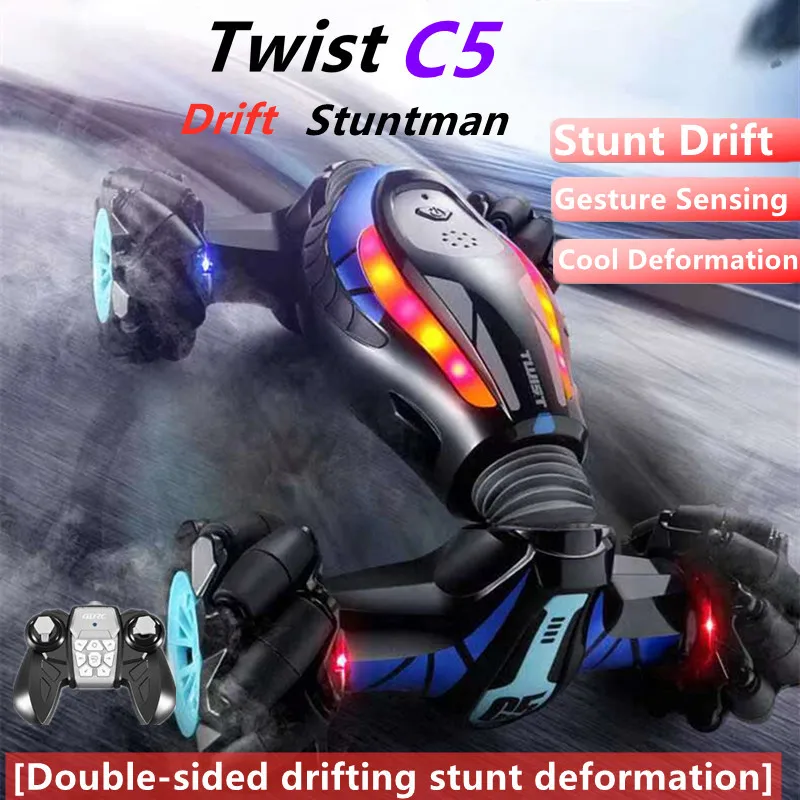 Double-Sided Tumbling Drifting Remote Control Stunt Car Watch One-Click Deformation Gravity Sensor Drift RC Car Toy Light Music