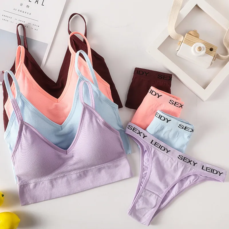 Ensemble soutien-gorge et culotte sans couture pour femmes, haut de sport dos en U, culotte coupe haute, sous-vêtements sans couture, lingerie sexy féminine