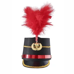 Drum Horn Uniform Hat for Kids Adult Band Hat Conductor Performance Hat with Feather Christmas Halloween Party Cosplay Costume