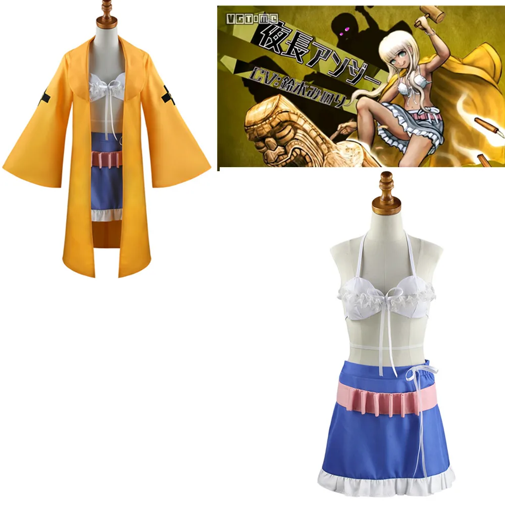 Anime Danganronpa V3 Angie Yonaga Cosplay Kostüm Full Set Röcke Mantel Halloween Weihnachten Party Mädchen Sexy Uniform und Perücke