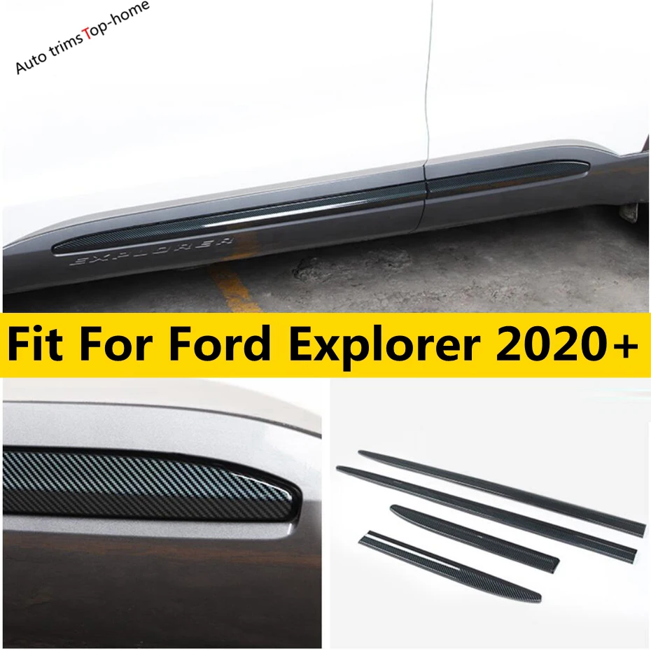 

Side Door Body Molding Strips Streamer Cover Kit Trim For Ford Explorer 2020 - 2022 ABS Carbon Fiber Look Exterior Accessories